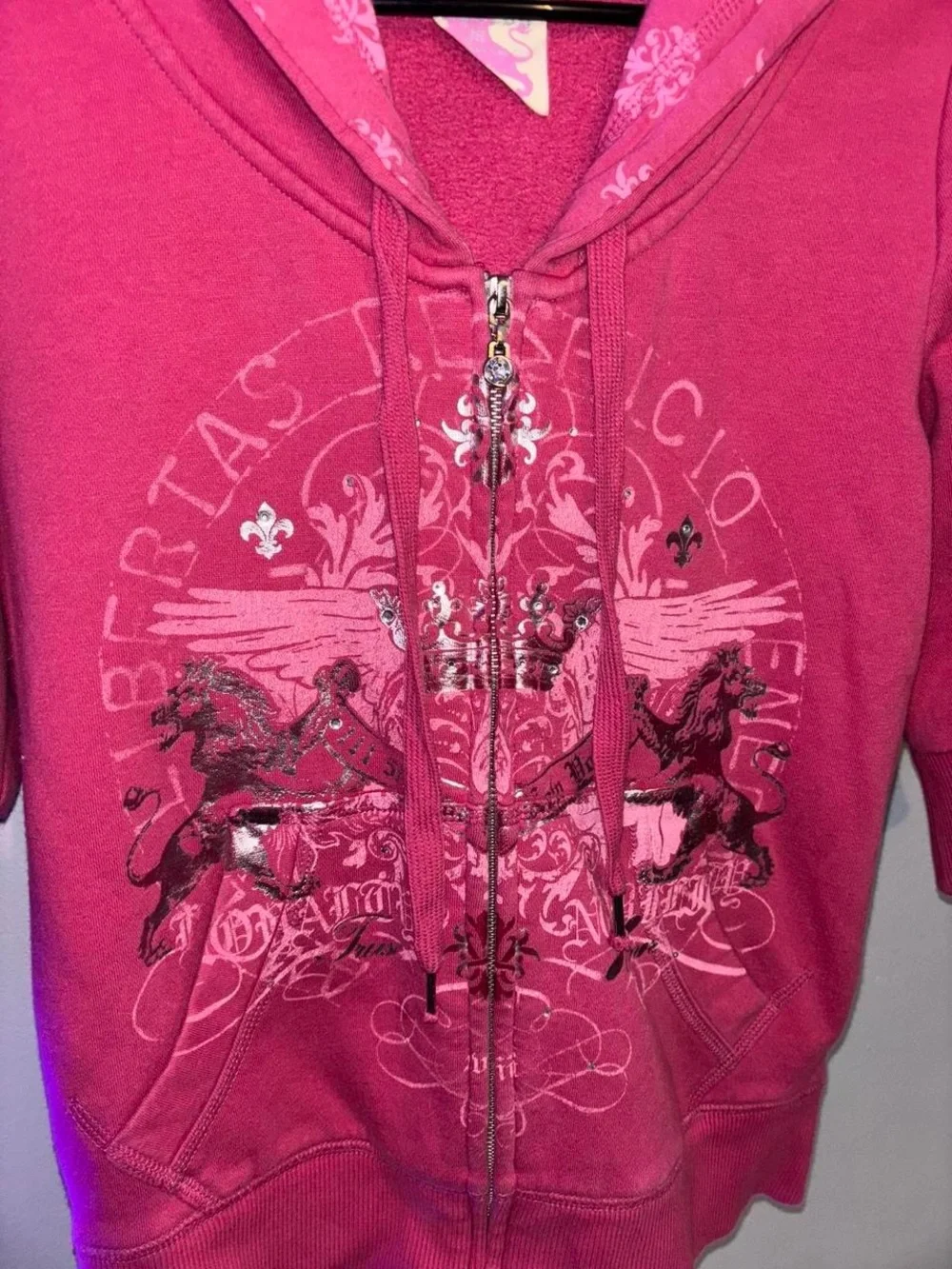Express Girls' Magenta Floral Zip Hoodie